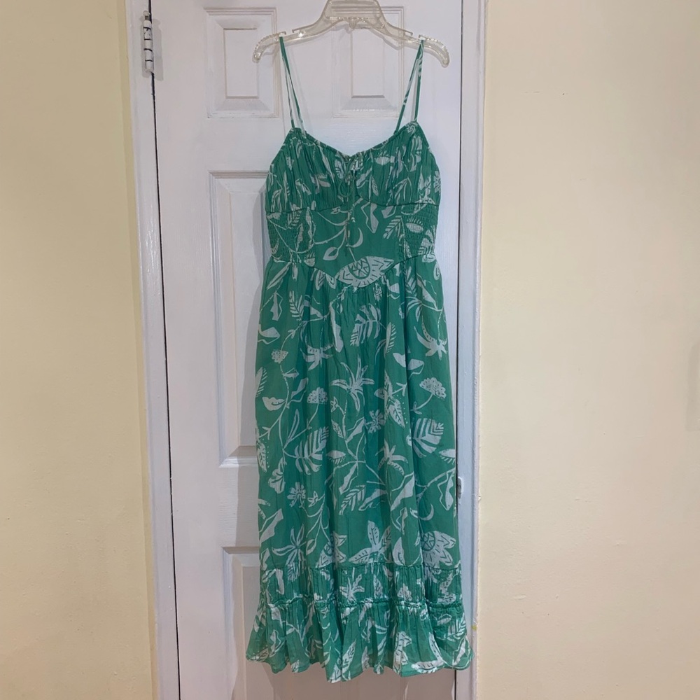 American Eagle Outfitters Spaghetti Straps Green & White Ruffle Sundress, Size M - Picture 1 of 12